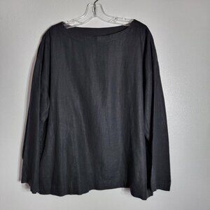 DKNY Pure Black 100% Linen Top‎ Size P Pockets Cotton Lined Lagenlook